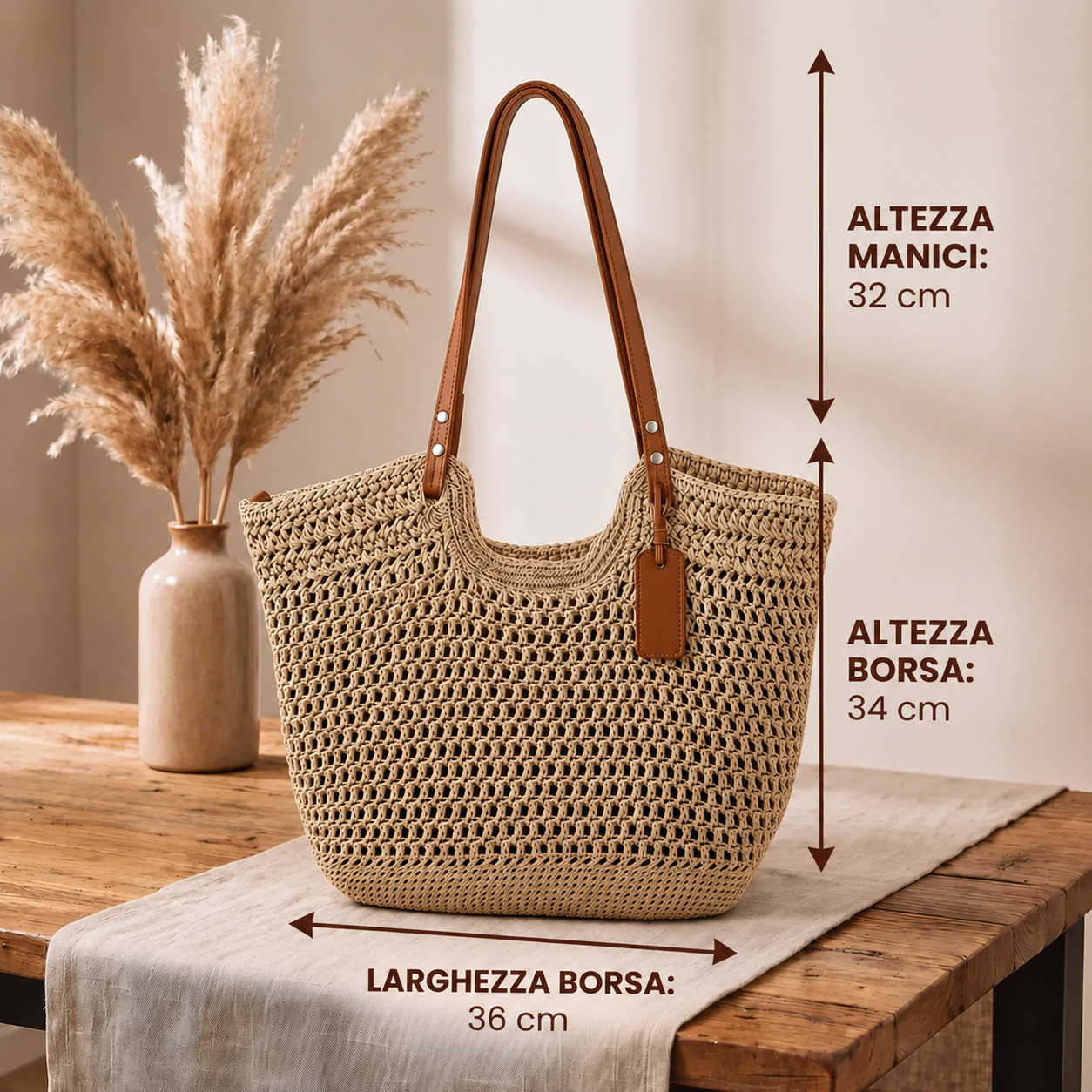 Alina | Bolsa Shopper Tejida a Mano con Ganchillo - Beige Claro