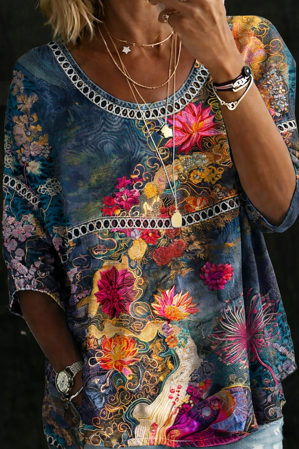 Nicole | Blusa Denim Floral Vintage