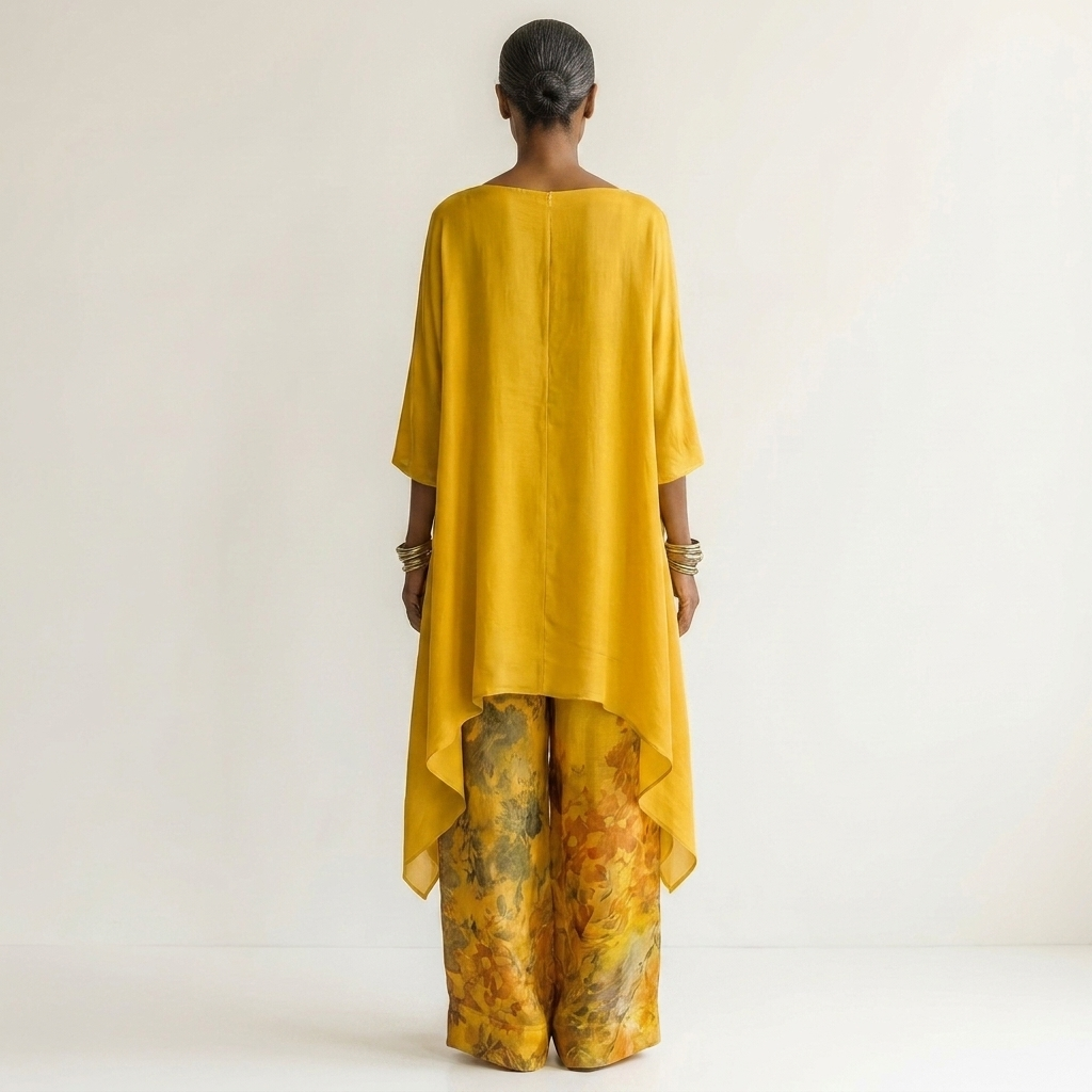 Cariola | Conjunto de dos piezas de algodón y seda con túnica asimétrica