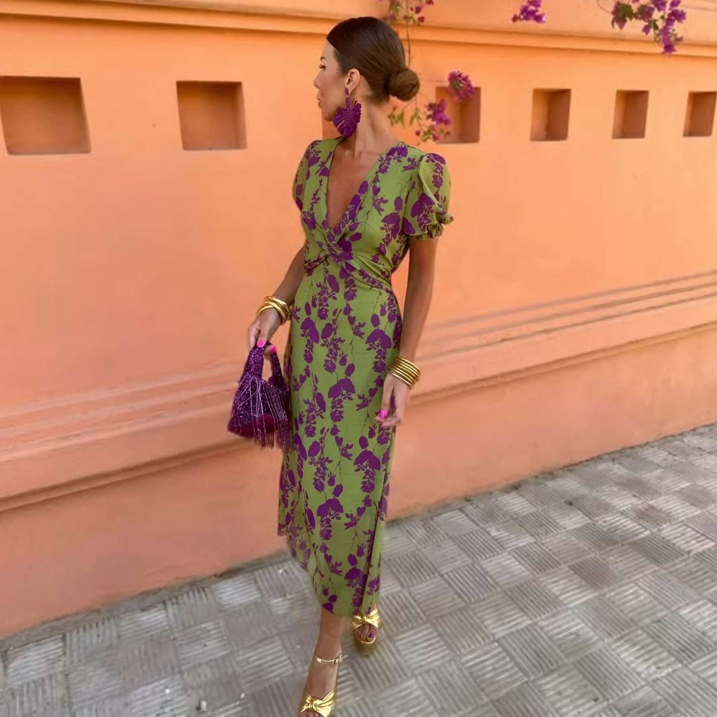 Ernestina™ | Vestido Largo Floral Verde