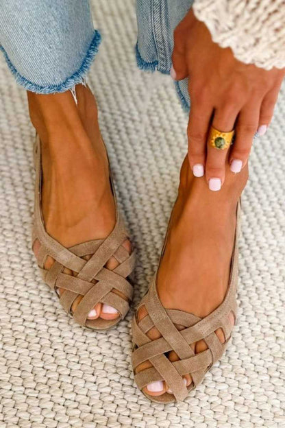Sandalias de puntera abierta entrelazadas, casuales y planas con tiras cruzadas