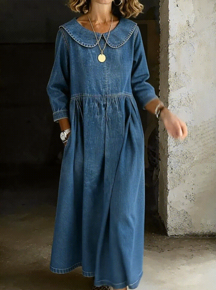 Clara | Vestido Denim con Cuello Bebé
