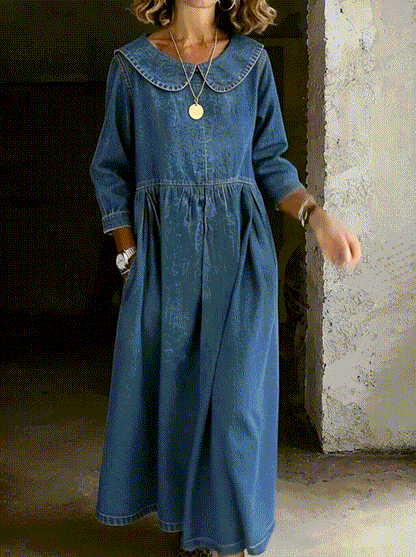 Clara | Vestido Denim con Cuello Bebé