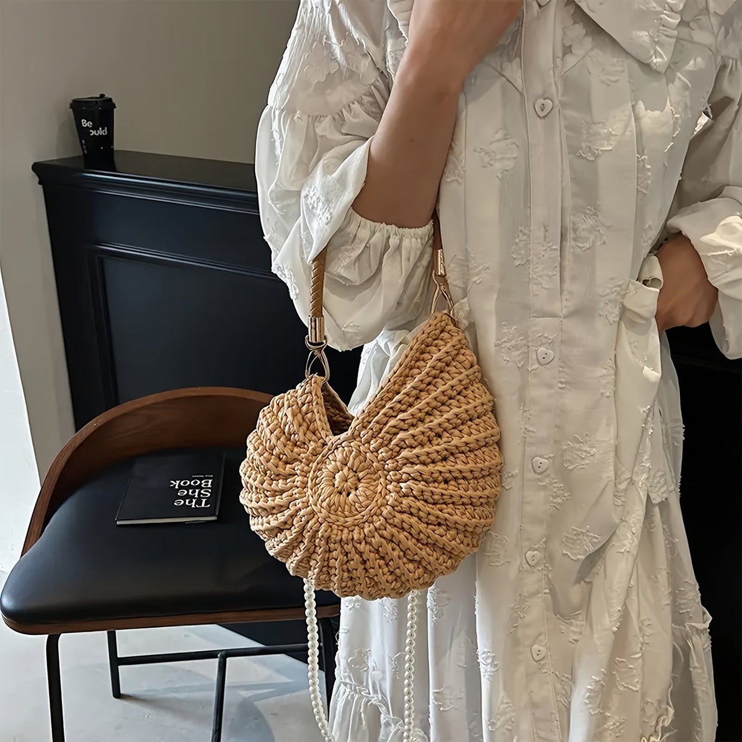 Tea | Bolso tote trenzado con correa de cadena - camello