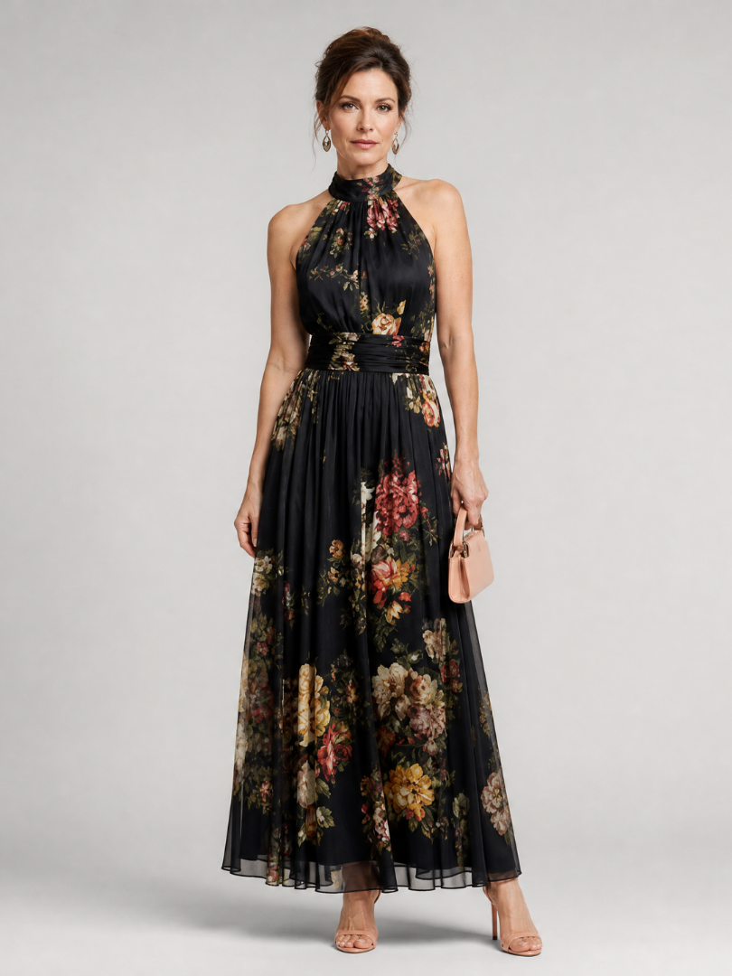 Sior | Vestido Midi Floral con Cuello Halter