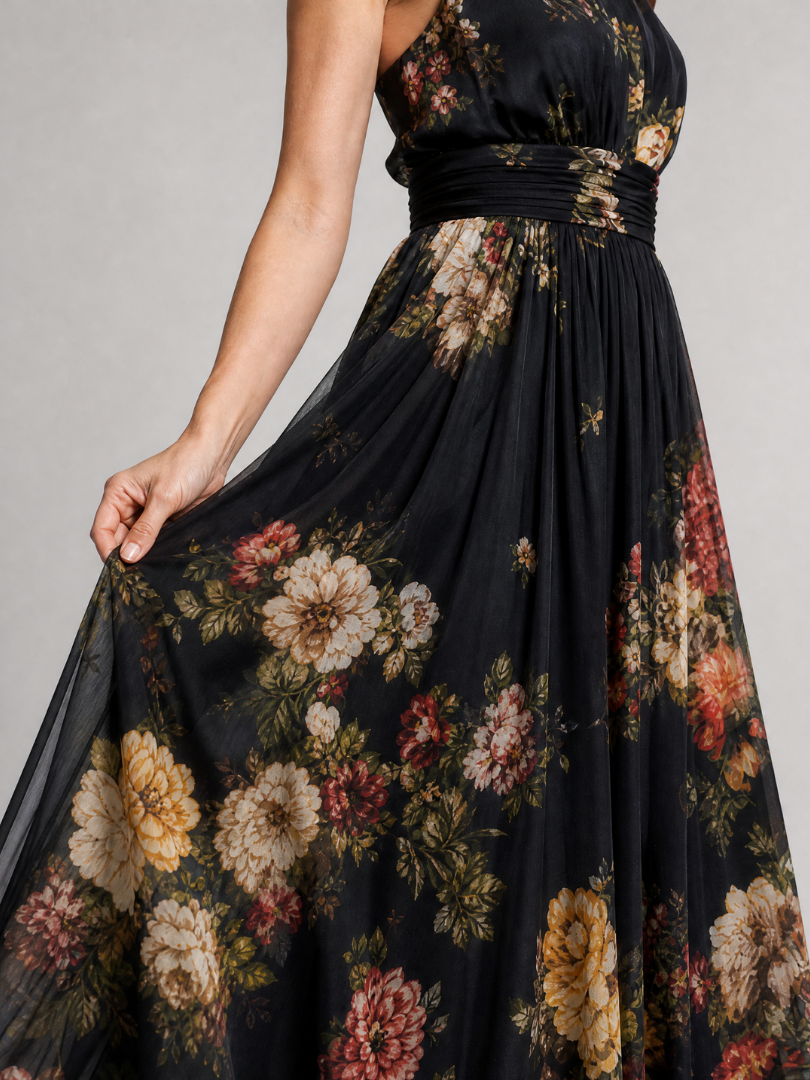 Sior | Vestido Midi Floral con Cuello Halter