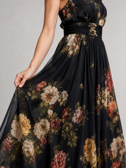 Sior | Vestido Midi Floral con Cuello Halter