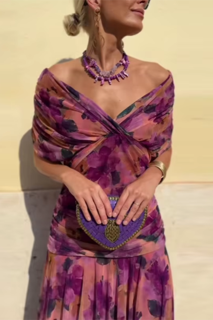 Vestido largo floral gasa vista lateral