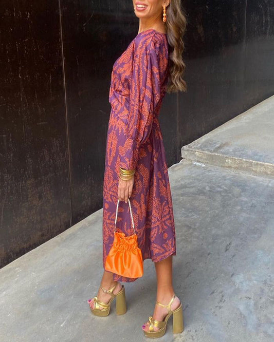 Vestido midi estampado elegante verde - Isadora Elena Vogue