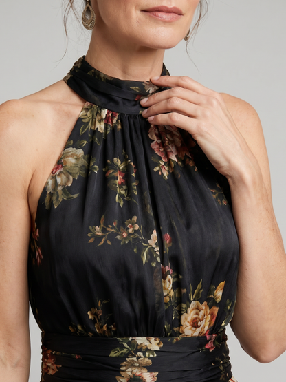 Sior | Vestido Midi Floral con Cuello Halter