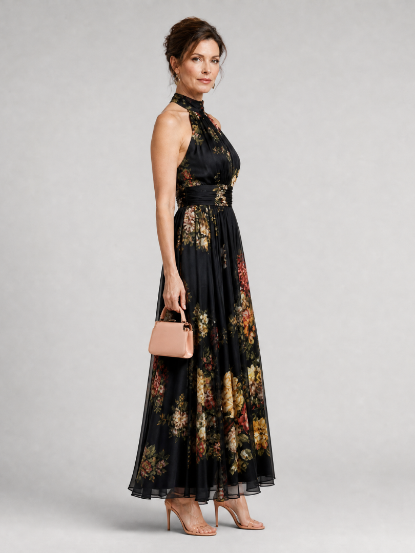Sior | Vestido Midi Floral con Cuello Halter