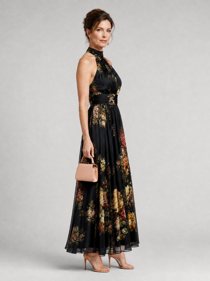 Sior | Vestido Midi Floral con Cuello Halter