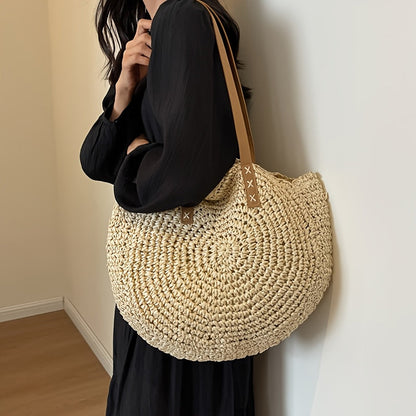 Lisa | Bolso redondo de paja trenzada - beige