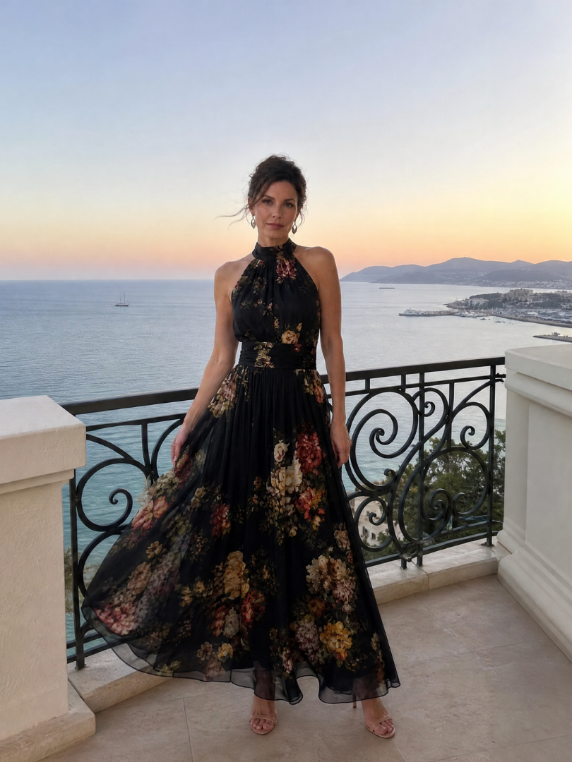 Sior | Vestido Midi Floral con Cuello Halter