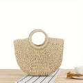Ottavia | Bolso en forma de media luna de paja trenzada beige natural