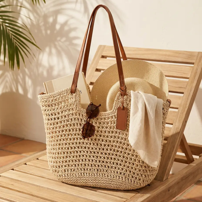 Alina | Bolsa Shopper Tejida a Mano con Ganchillo - Beige Claro