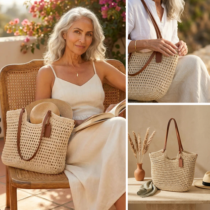 Alina | Bolsa Shopper Tejida a Mano con Ganchillo - Beige Claro