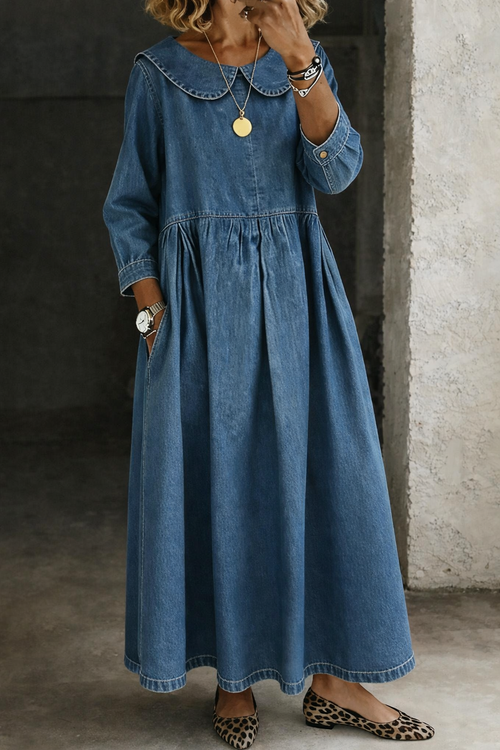 Clara | Vestido Denim con Cuello Bebé
