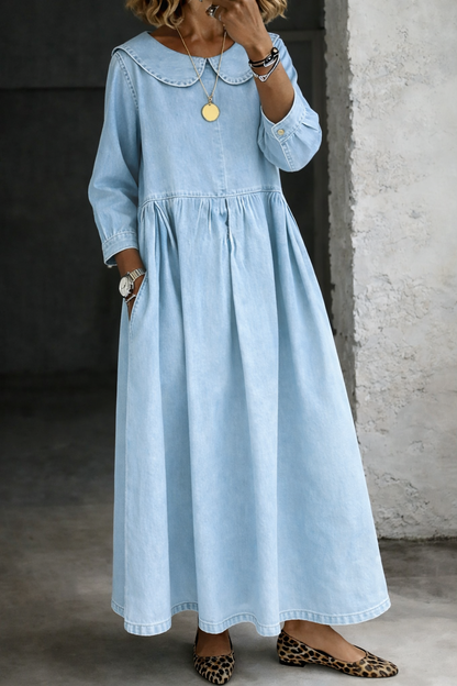 Clara | Vestido Denim con Cuello Bebé