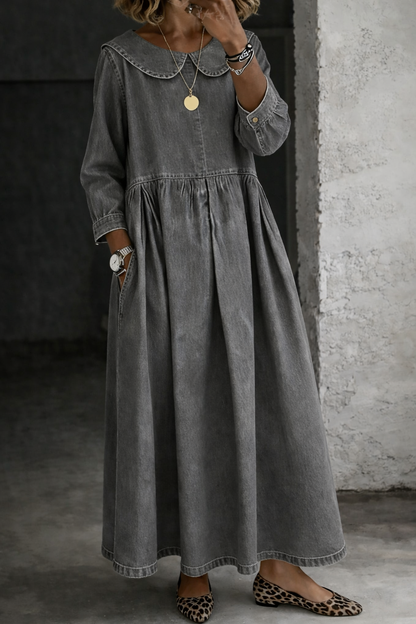 Clara | Vestido Denim con Cuello Bebé