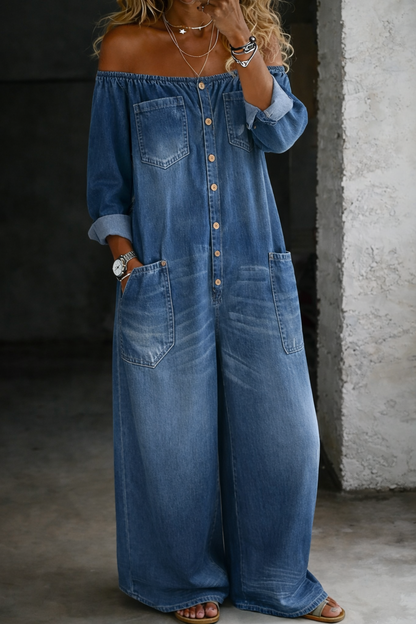 Elena | Mono Denim de Hombros Descubiertos
