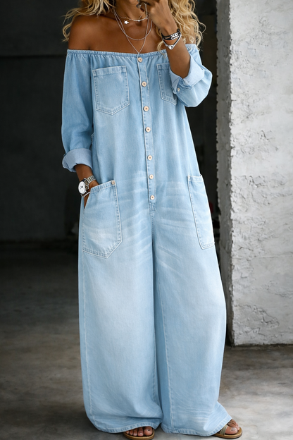 Elena | Mono Denim de Hombros Descubiertos
