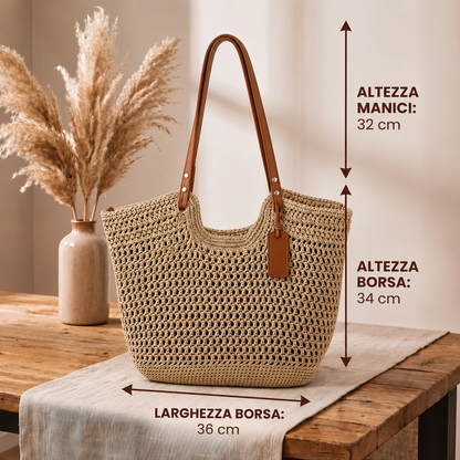 Camelia | Bolsa shopper tejida a mano con ganchillo - Marfil