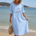 Helena | Vestido largo de lino con efecto vientre plano – Elegancia y comodidad a lo largo del día