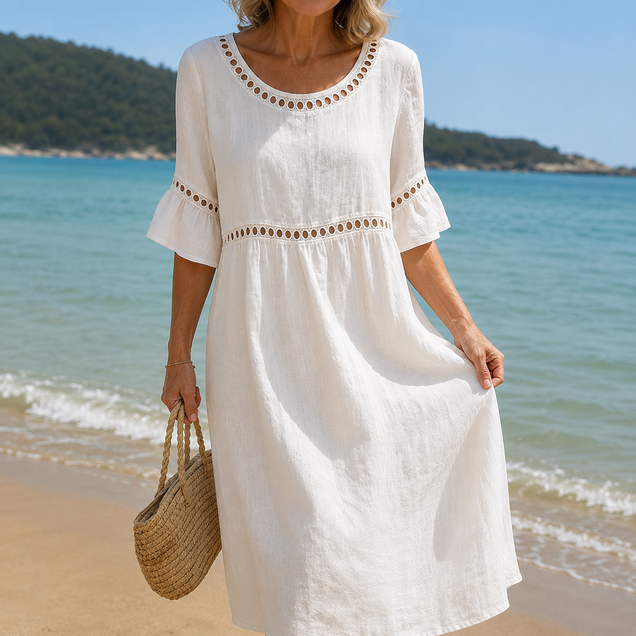 Helena | Vestido largo de lino con efecto vientre plano – Elegancia y comodidad a lo largo del día