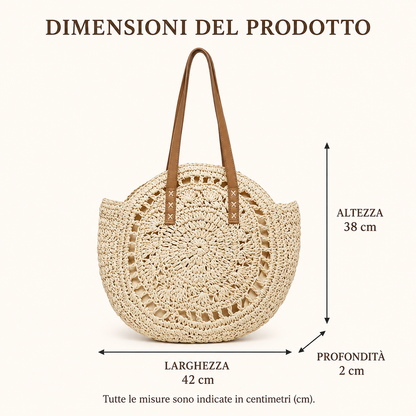 Lisa | Bolso redondo de paja trenzada - beige