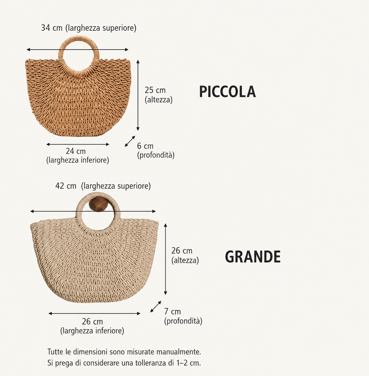 Ottavia | Bolso en forma de media luna de paja trenzada beige natural