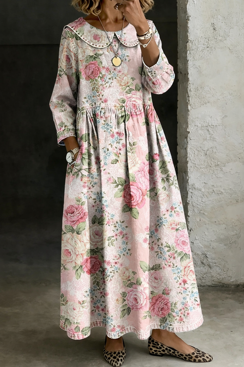 Brooklyn | Vestido Denim con Cuello Floral