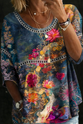 Nicole | Blusa Denim Floral Vintage