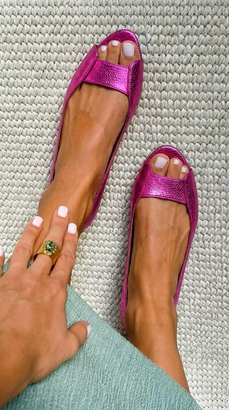 Bailarinas metalizadas de puntera abierta, estilo chic, color Oro Champagne