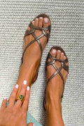 Sandalias slingback con efecto serpiente de tacón bajo bronce con punta abierta