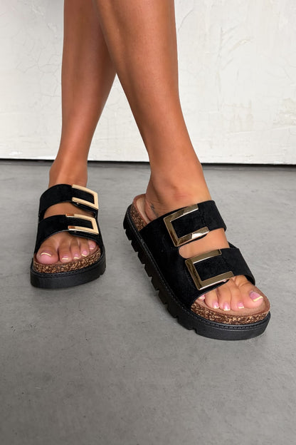 Sandalias Marina con Hebilla Dorada - Negro