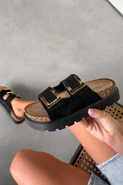 Sandalias Marina con Hebilla Dorada - Negro