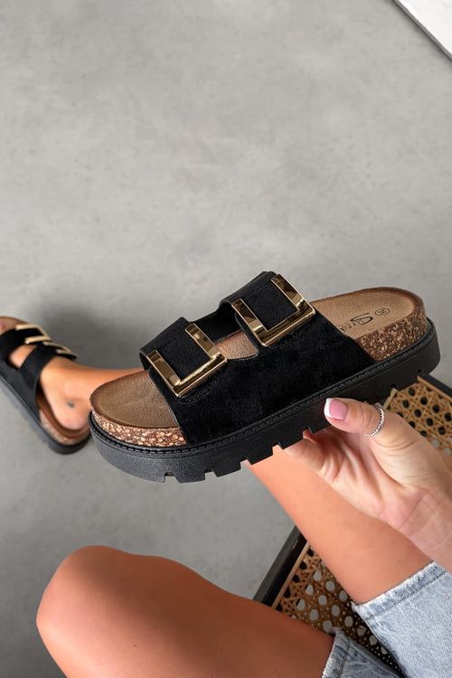 Sandalias Marina con Hebilla Dorada - Negro