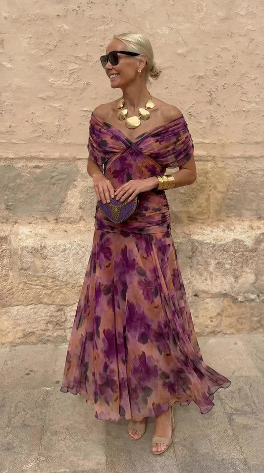 Vestido largo floral gasa verde - Eloísa Elena Vogue