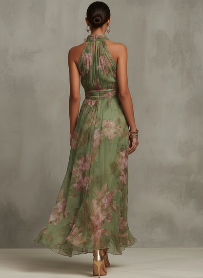 Livia | Vestido largo floral con escote halter