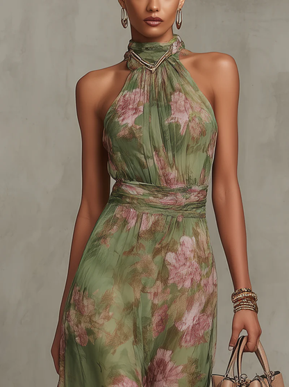 Livia | Vestido largo floral con escote halter