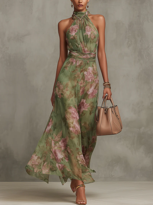 Livia | Vestido largo floral con escote halter
