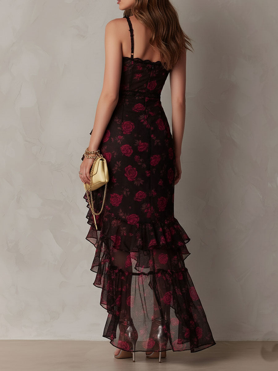 Lowe | Vestido Floral Fruncido con Bajo de Volantes