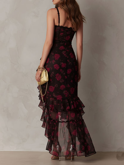 Lowe | Vestido Floral Fruncido con Bajo de Volantes