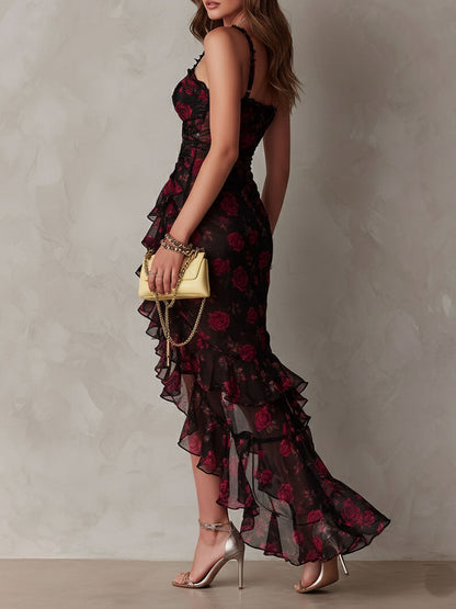 Lowe | Vestido Floral Fruncido con Bajo de Volantes