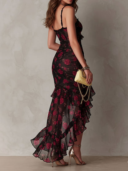 Lowe | Vestido Floral Fruncido con Bajo de Volantes