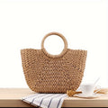 Serenella | Bolso en media luna de paja trenzada color cognac
