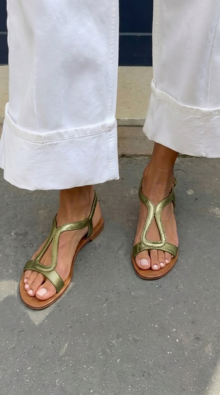 Sandalias slingback metalizadas con recortes, casuales y de tacón bajo