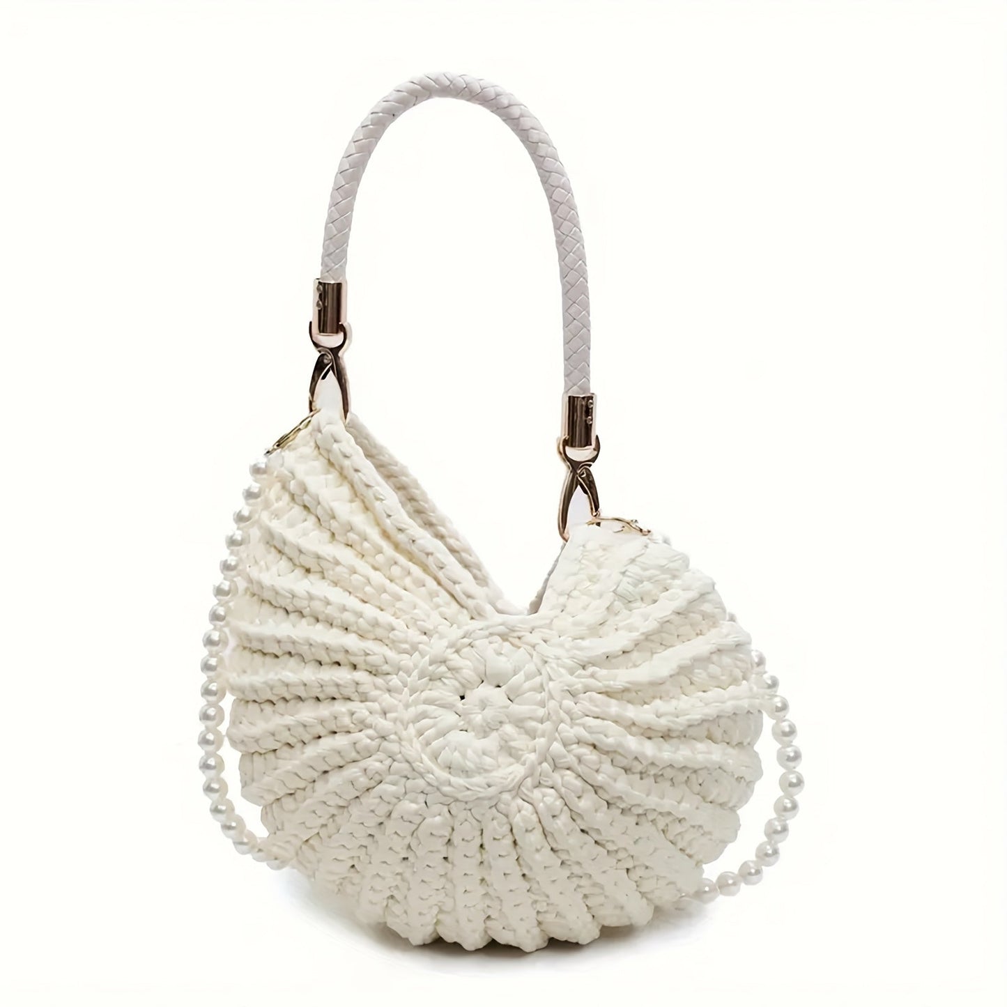 Tamara | Bolso tote trenzado con correa de cadena - Blanco crema