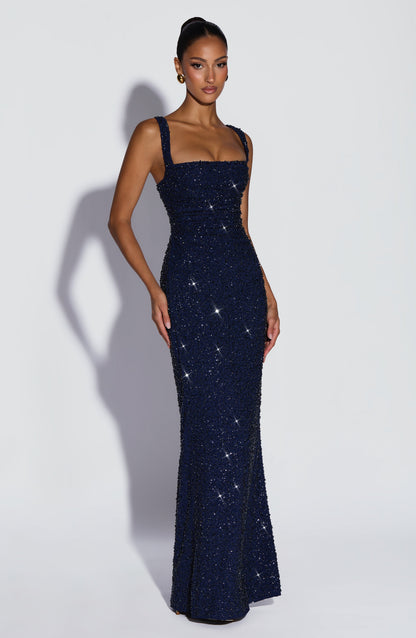 Vestido maxi Calanthe - Azul marino con brillo